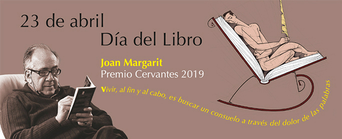 Cartel del Día del Libro 2020 y de Homenaje al Premio Cervantes 2019, Joan Margarit, diseño Paco Giménez, Premio Nacional de Ilustracion 2019